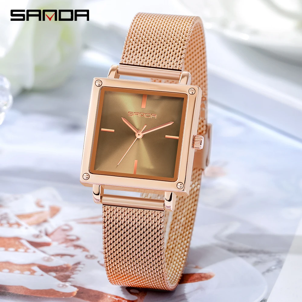 

SANDA 1068 Women Square Sport Watches Fashion Leather Strap Analog Quartz Wristwatch Big Dial Vintage Elegant Ladies Reloj Muje
