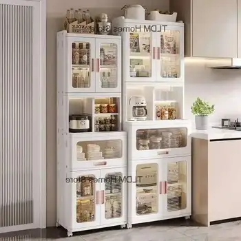 ตู้เก็บของในครัวสไตล์นอร์ดิกมินิมอล ตู้เก็บของในครัวสำหรับเตาอบ ตู้เก็บของในครัวสำหรับเครื่องใช้ในครัว ตู้ไมโครเวฟแบบตั้งพื้น 2