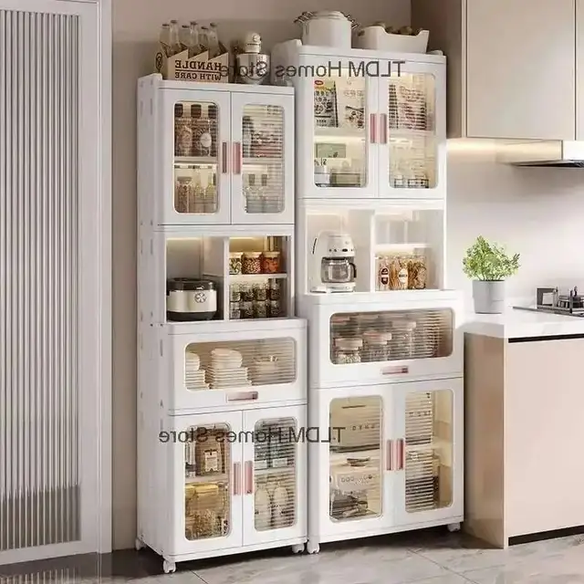 ตู้เก็บของในครัวสไตล์นอร์ดิกมินิมอล ตู้เก็บของในครัวสำหรับเตาอบ ตู้เก็บของในครัวสำหรับเครื่องใช้ในครัว ตู้ไมโครเวฟแบบตั้งพื้น 2