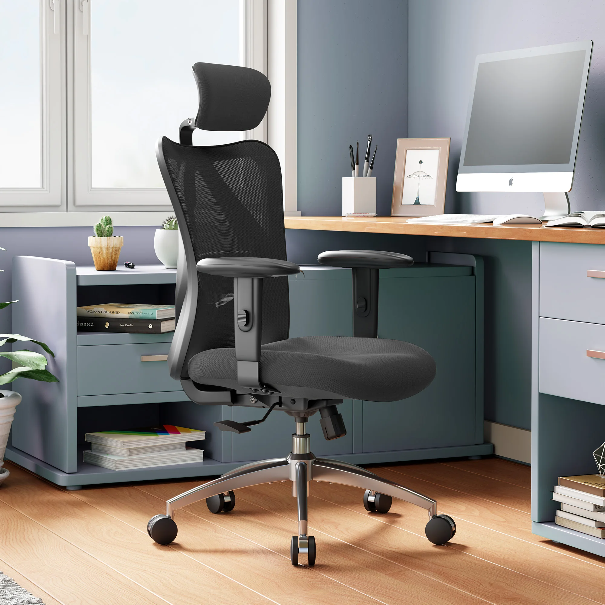 SIHOO M18 Ergonomic Office Chair for Big And Tall People Adjustable Headrest 2D Armrests Lumbar Support PU Wheels Swivel Feature 3