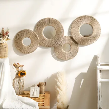 Specchi da parete decorativi rotondi Specchio circolare per fattoria con corda di canapa Specchi Boho per camera da letto, bagno, regalo per decorazioni per soggiorno 1