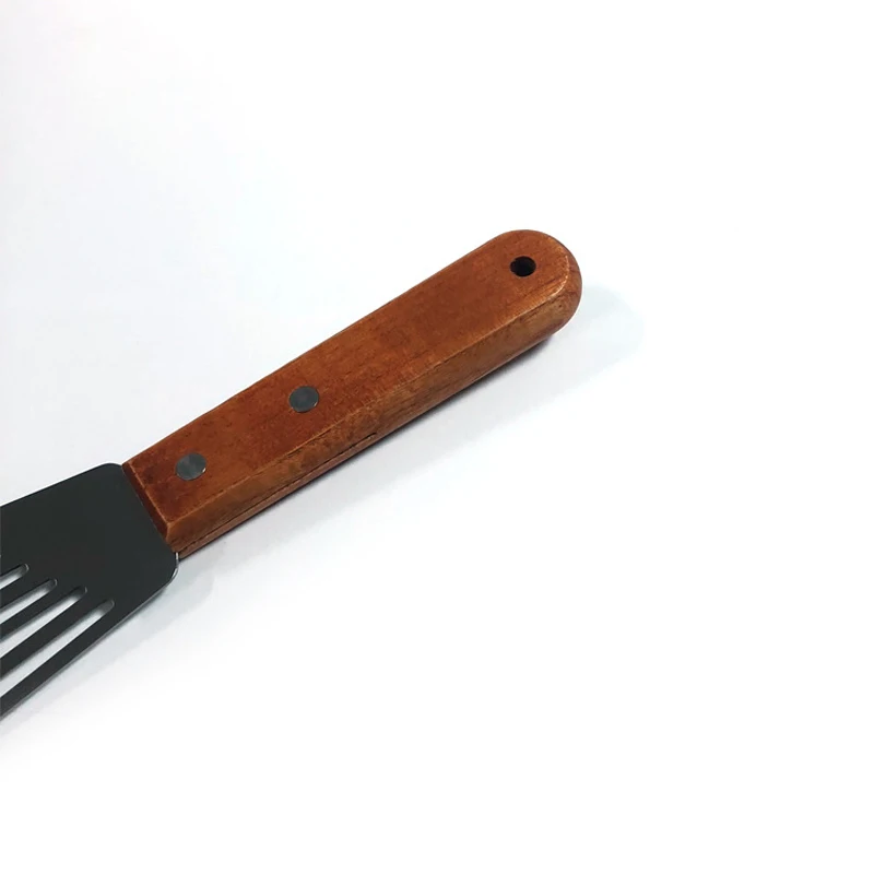 Stainless Steel Cooking Spatula With Wooden Handle Steak Frying Spatula Drain Kitchen Tools Fish Frying