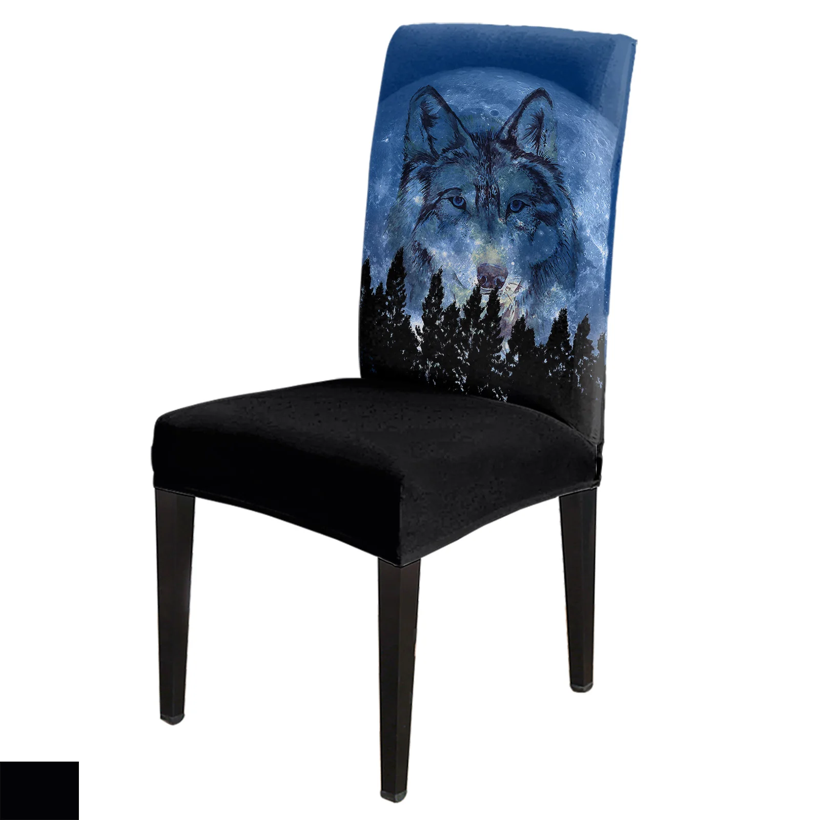 

Animal Wolf Night Moon Forest Silhouette Chair Cover Dining Spandex Stretch Seat Covers Home Office Decor Desk Chair Case Set