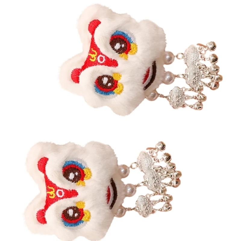 2Pcs 달콤한 헤어 클립 귀여운 플러시 사자 댄스 인형 머리핀 Tassels 여성용 헤어핀 여자 중국 스타일 헤어 액세서리