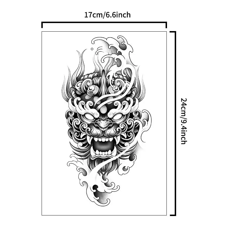 Demon Mask Waterproof Temporary Tattoo Sticker, Long-lasting Waterproof for 1-2 weeks, Realistic Semi-Permanent Fake Tattoo 4