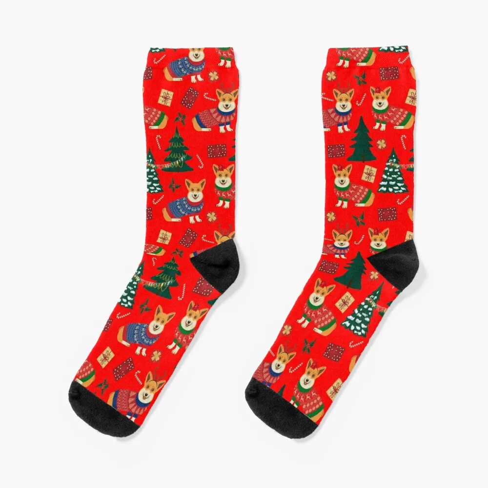 Merry Corgmess - Corgi Christmas Pattern - red Socks Climbing socks soccer sock Golf socks designer socks Socks Men's Women's green leaves pattern socks ankle cartoon christmas gifts heating sock socks for women men s