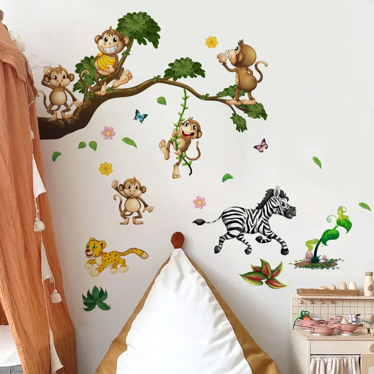 Jungle Animals Lion Monkey Tiger Animal Wall Sticker for Kids Rooms Baby  Wall Sticker Bedroom Decor Wall Art Childrens Wallpaper - AliExpress, image size:1200x1200