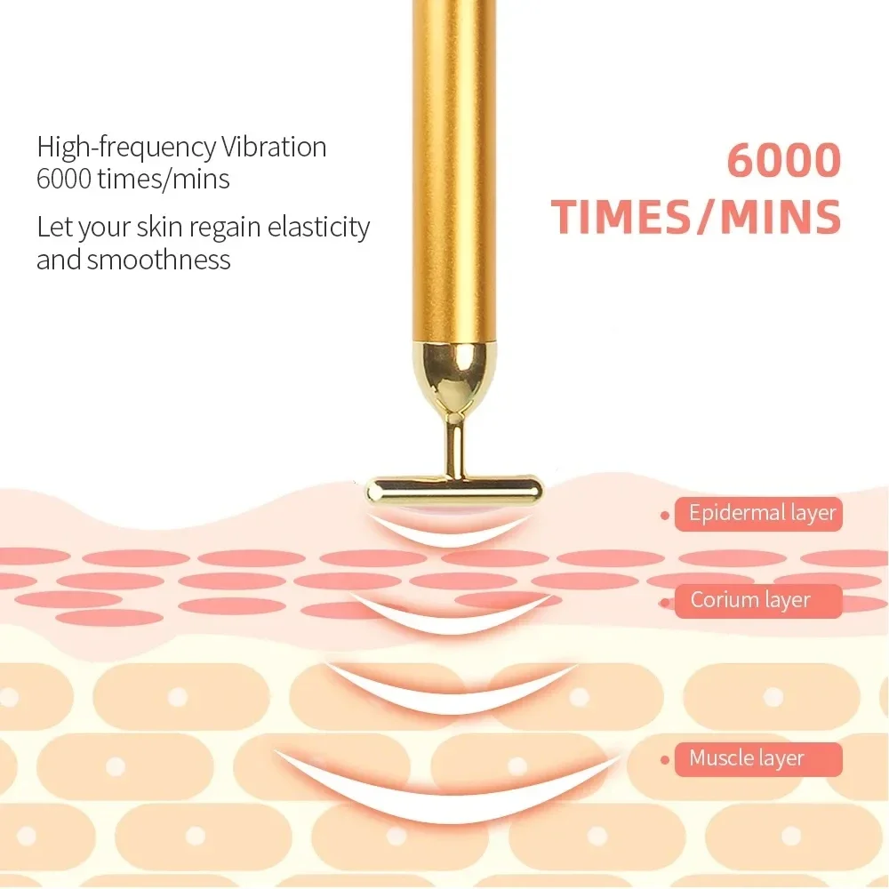 Energy 24K Gold T Beauty Bar Facial Roller Massager T-Shape Face Lift Bar Pulse Vibration Firming Face Massage Lift Tools Stick