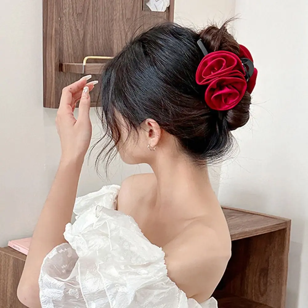 

Hair Grab Clip Flower Hair Claw Shark Clip Korean Style Red Rose Hair Clip Hair Accessories Headwear Large Size Hair Claw Girls