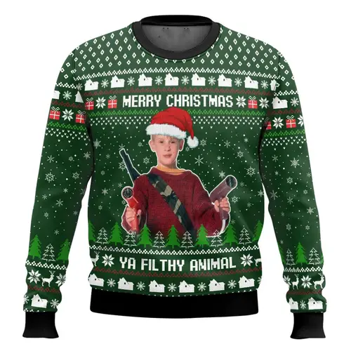 Merry Christmas alone at home Ugly Christmas sweater cartoon animation Men's pullover 2026 fashionable couple shirts Sweatshirt - Image 24