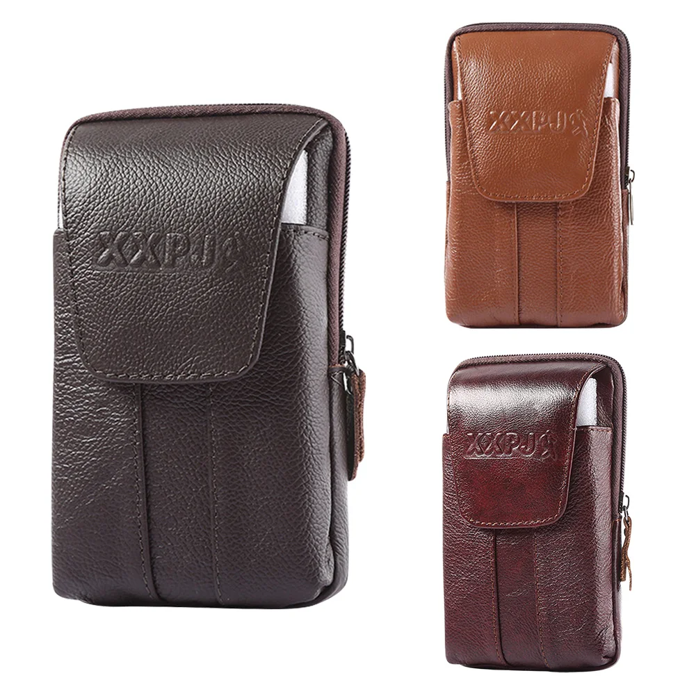 Men Genuine Leather Waist Pack Bum Bag Multi-function Mobile Phone Wallet Pouch