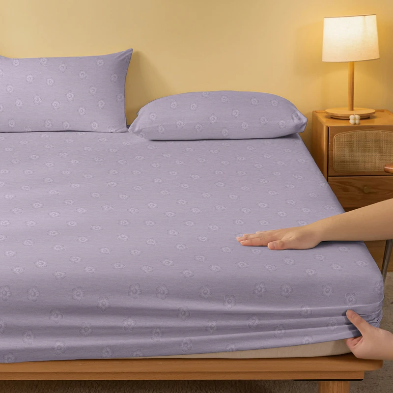 1 Simple modern Plant Flower printed matte Fitted Sheet, bedroom printed bed cover, bedding (excluding pillowcases) 3