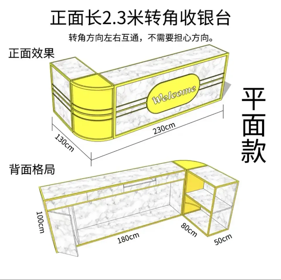 Commercial Furniture Front Table Luxury Pink White Gold Reception Desk Office Building Application Reception Desk