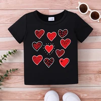 Summer T-shirt Round Neck Short Sleeved Heart-Shaped Pattern Top Stylish Versatile Multiple Options Baby Children's Clothing 2