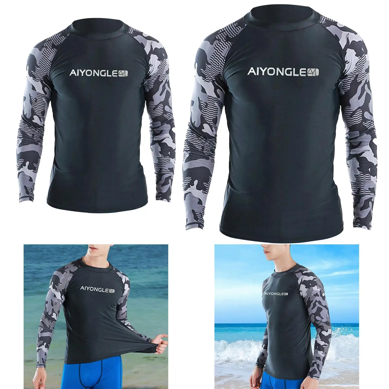 Mens Swim Shirt Swimsuit Quick Dry Surfing Suit for Surf Water Sports Diving
