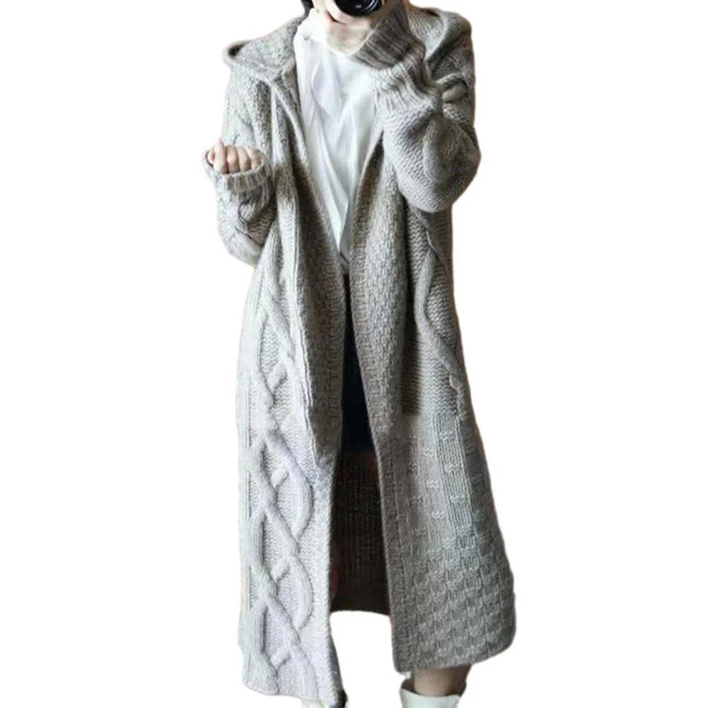 

Casual Knit Cardigan Sweater For Women Spring Baggy Solid Color Hooded Cardigans Sweaters Coat Tops Female Clothing