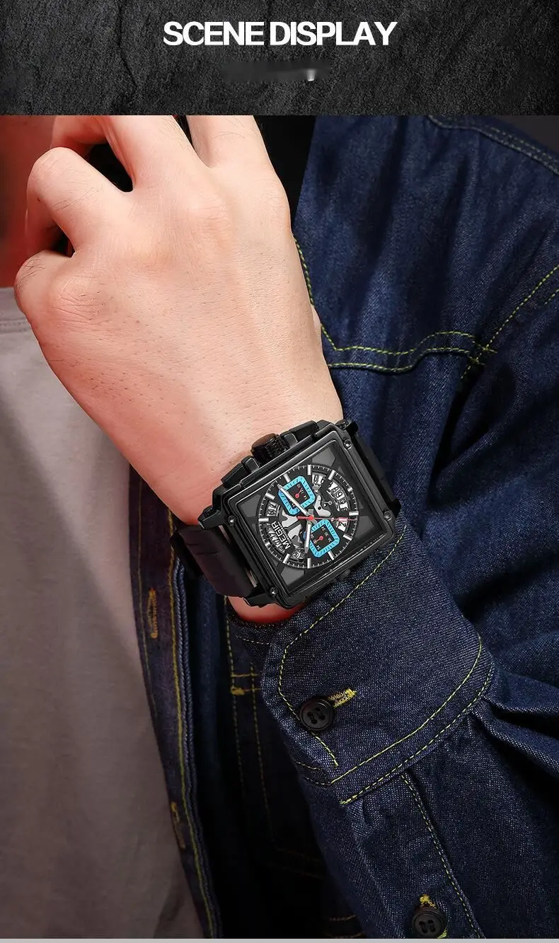 Meigel – montre à Quartz pour hommes, carrée, étanche, brillante, Sport, chronomètre multifonctionnel, nouvelle collection 2023_voghion.com