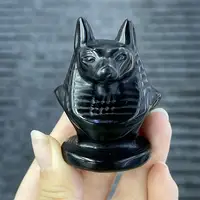 Natural Black Obsidian Death Anubis Hand Carved Wizard Figurine Energy Crafts Home Decoration As Gift 1PCS 1