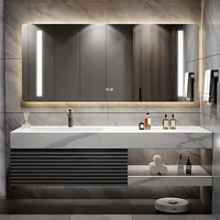 Bathroom Vanity - Bathroom Vanity with Sink, Floating Solid Wood Bathroom Vanity with Half Side Cabinet with Striped Door Panel 1