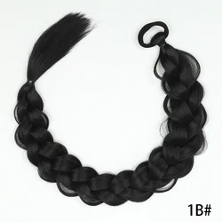 Elegant 24 Synthetic Twist Braid Ponytail Extension with Secure Rubber Band for Effortless Style (1B)