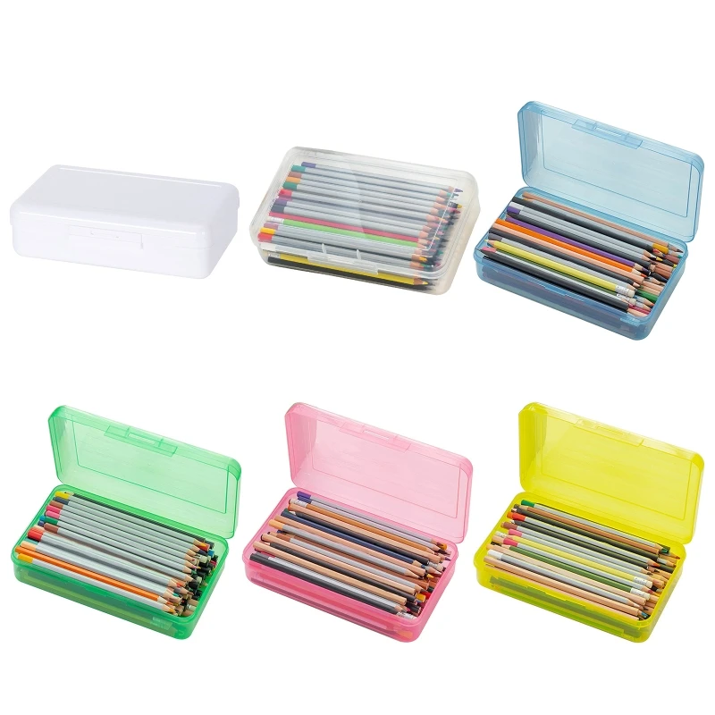Clear Plastic Pencil Box Crayon Pen Storage Box Marker Pen Case Stackable N84a Pencil Cases