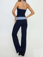 Elegant Two Piece Set with Scoop Neck Sleeveless Top and High Waisted Pants in Contrasting Colors for Women s Fashion - Image 3