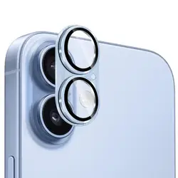 Metal Camera Protector with Alloy Case and Glass Full Cover Back Lens Protective Cap in Purple Green - iPhone 16 (Blue)