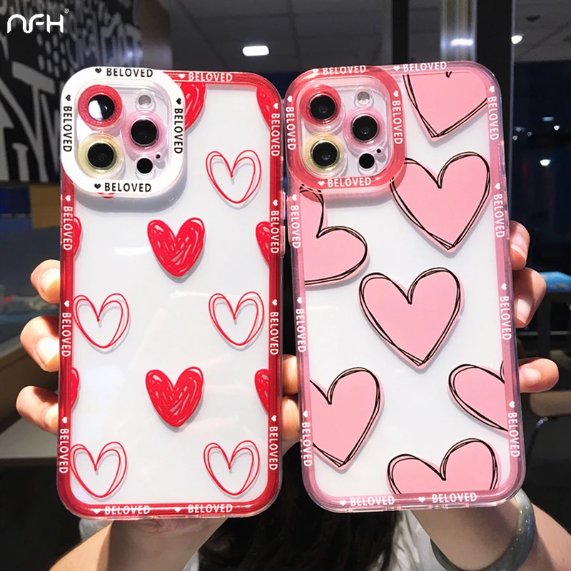 Bonito amor coração macio silicone caso para o iphone 14 13 12 11 pro x ...