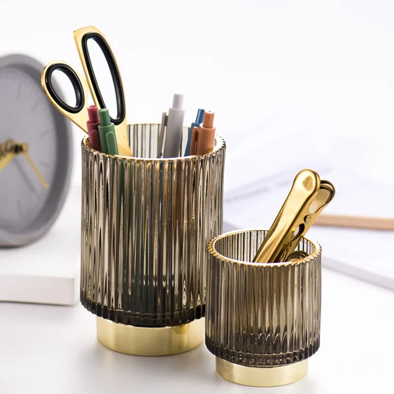 Gold Margin Thickened Glass Storage Bucket, Dark Green Pen Holder, Storage Jar Cup, Makeup Brush Bucket, Tabletop Vase 4
