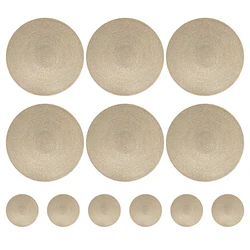 Set of 6 Round Braided Placemats - Washable, Heat Resistant Table Mats for Dining and Party Decor, 34cm (PET Gold set)