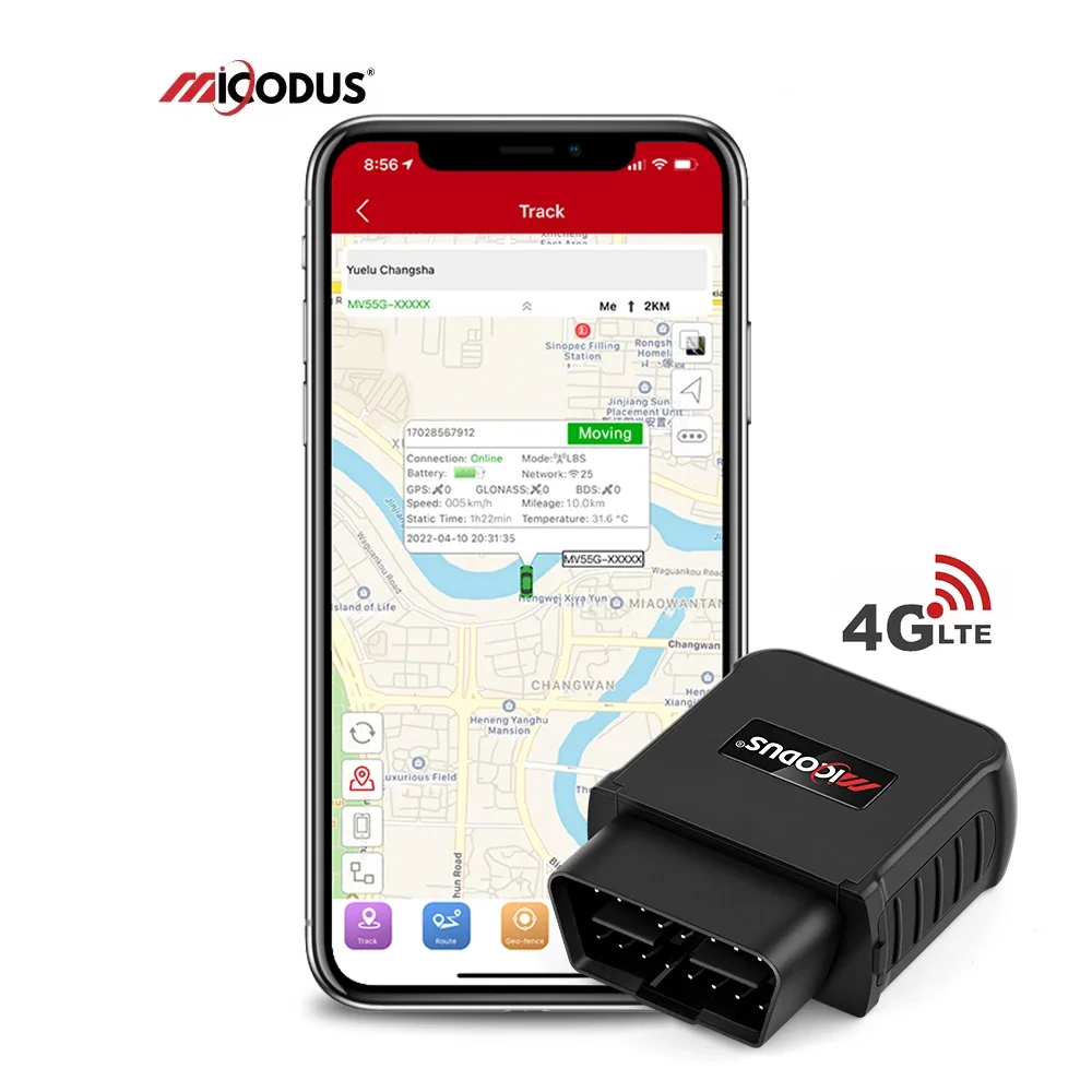 

No Monthly Fee Micodus MV55G OBD OBD2 Plug Play Gps Device Locator Live Gps Car Tracking App 4G Vehicle Gps Tracker