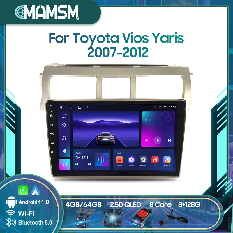 

MAMSM Wireless CarPlay Android Auto Radio For Toyota Vios Yaris 2007-2012 4G Car Multimedia Player Navigation GPS No 2din 9 Inch