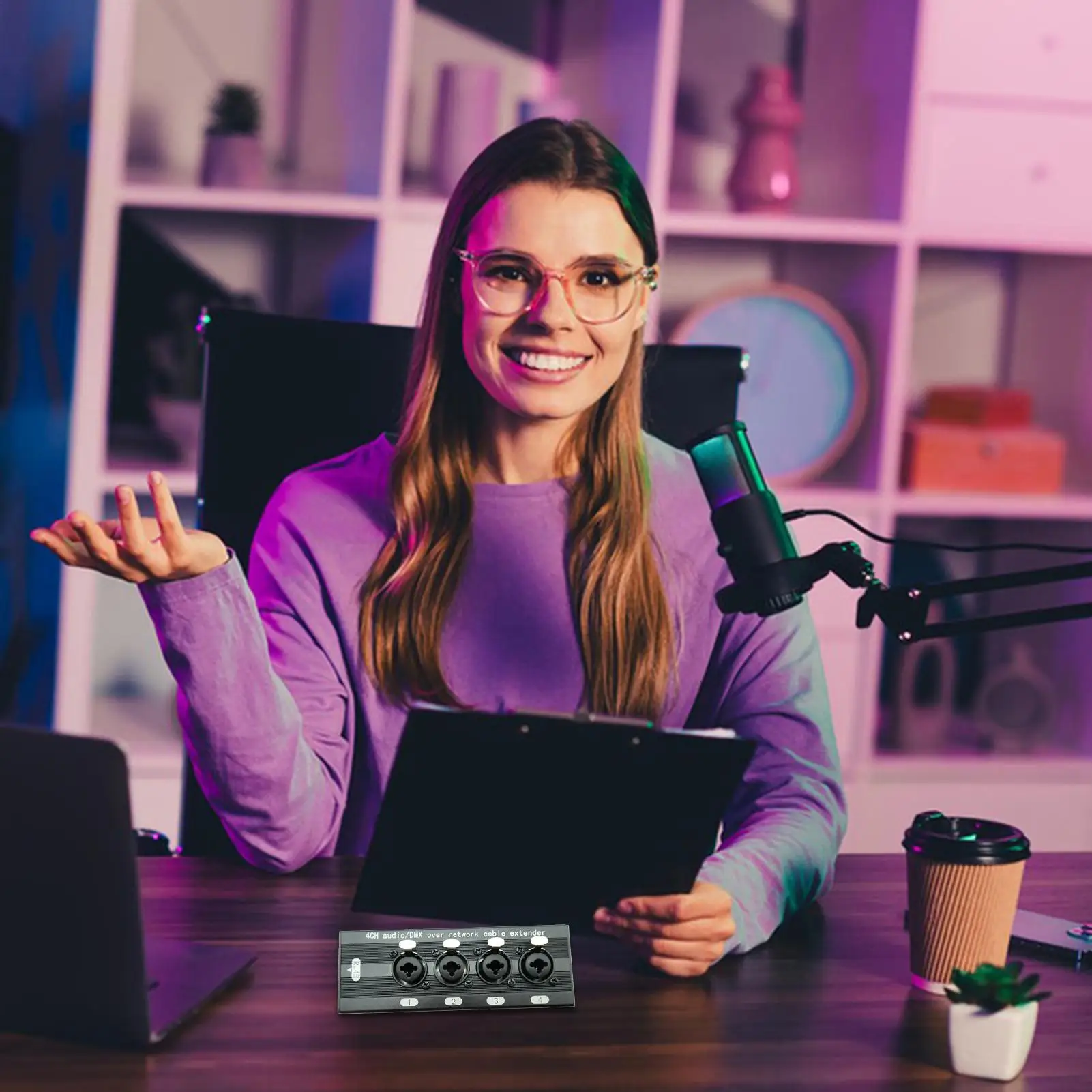 4 Channel Over Ethernet Box High Speed Aluminum Alloy Offices Supplies 4 Channel Network Cable Extender For Stage Monitor