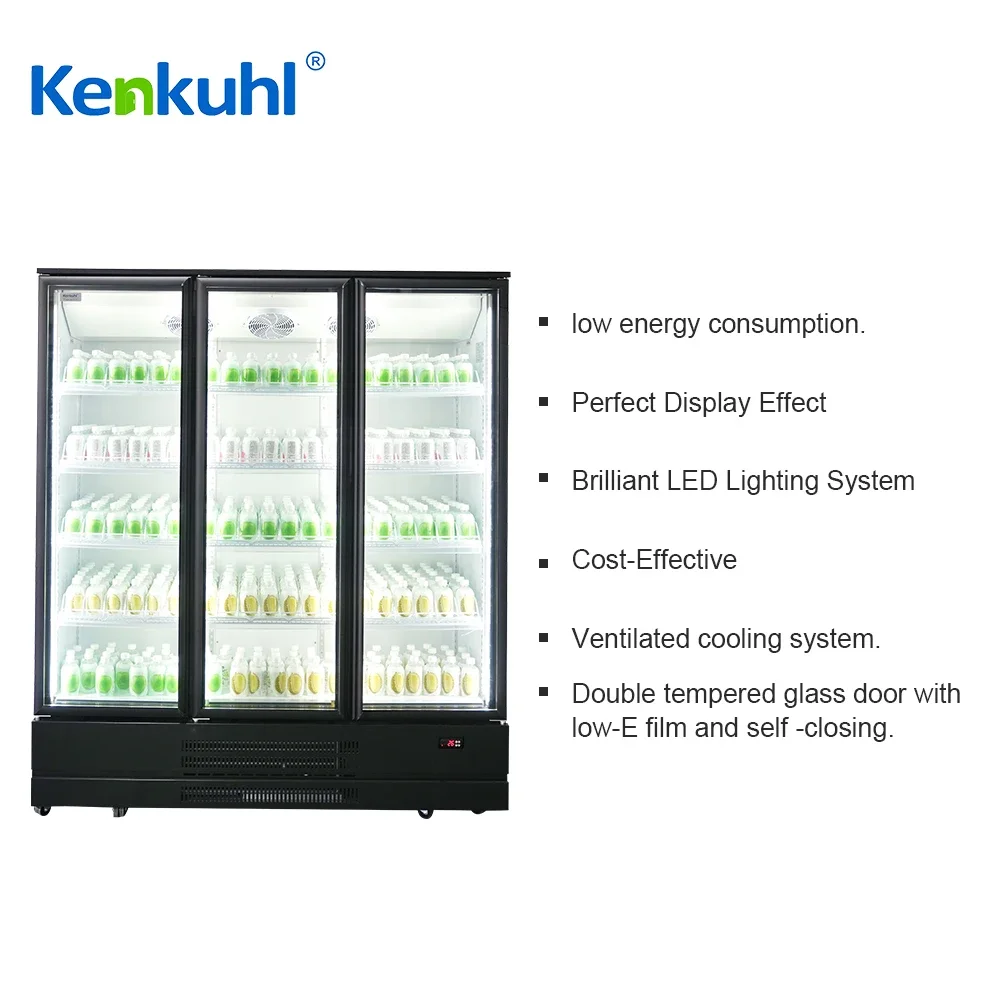Tripple Door Energy Cold Drink Upright Display Cooler Slim Cool Supermarket Meat Showcase Refrigerator
