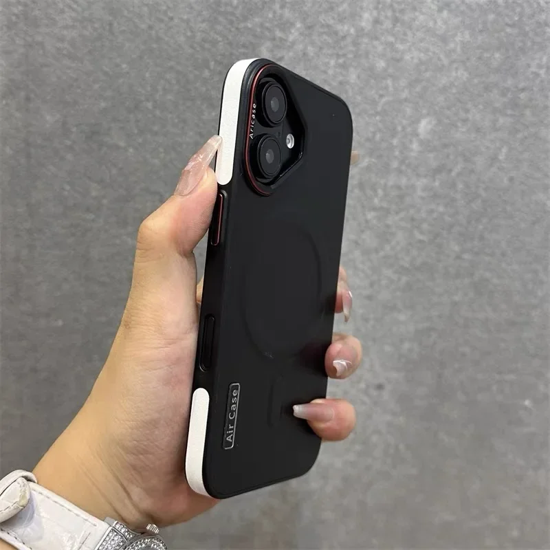 Luxury Matte Leather Magnetic Phone Case with Wireless Charging and Shockproof Bumper