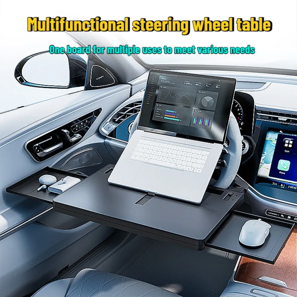 Nuovo Tavolino da Auto 2026, Vassoio Porta Cibo, Scrivania Pieghevole per Laptop, Supporto per Volante Auto, Portabicchieri Regolabile, Supporto per Computer - immagine 2