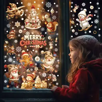 9pcs/set Christmas Window Stickers Xmas Tree House Snowflake Glass Decal Merry Christmas Decoration Home Navidad 2026 Gifts Noel