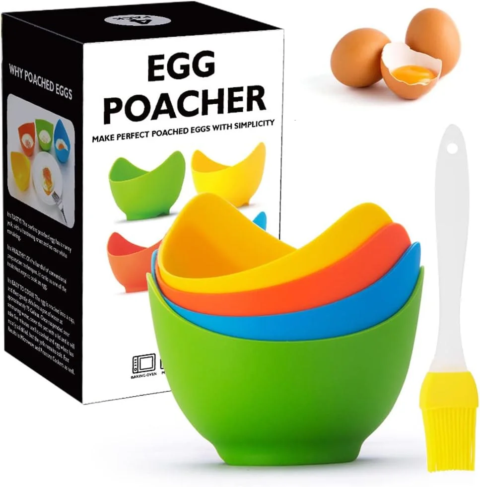 4 Pack Silicone Egg Poacher Cups Ring Standers Nonstick Egg Poaching Cups for Air Fryer Baking oven Stovetop Cooking BPA Free