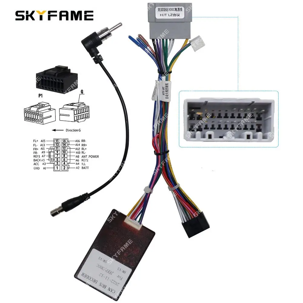 Car Wire Cable Adapter 16Pin Car Wiring Harness Adapter Canbus Box Decoder For Jeep Compass Grand Cherokee WK Chrysler 300C