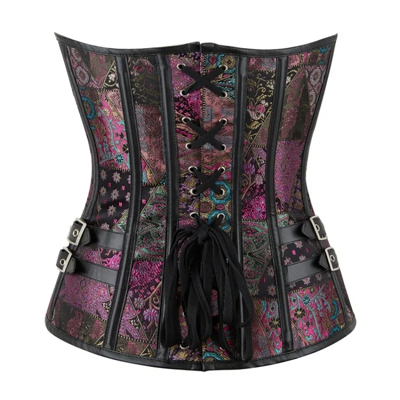 Wine Red Jacquard Women's Tight Corset Mujer Vintage Sexy Underwear Waist Trainer Slimming Body Shapewear Tops Women Steampunk
