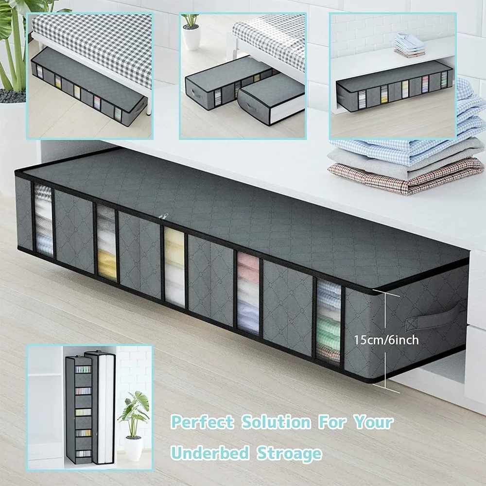 2 Pack Clothes Storage Bag With Removable Dividers board, Under bed Storage Boxes with Clear Window 6