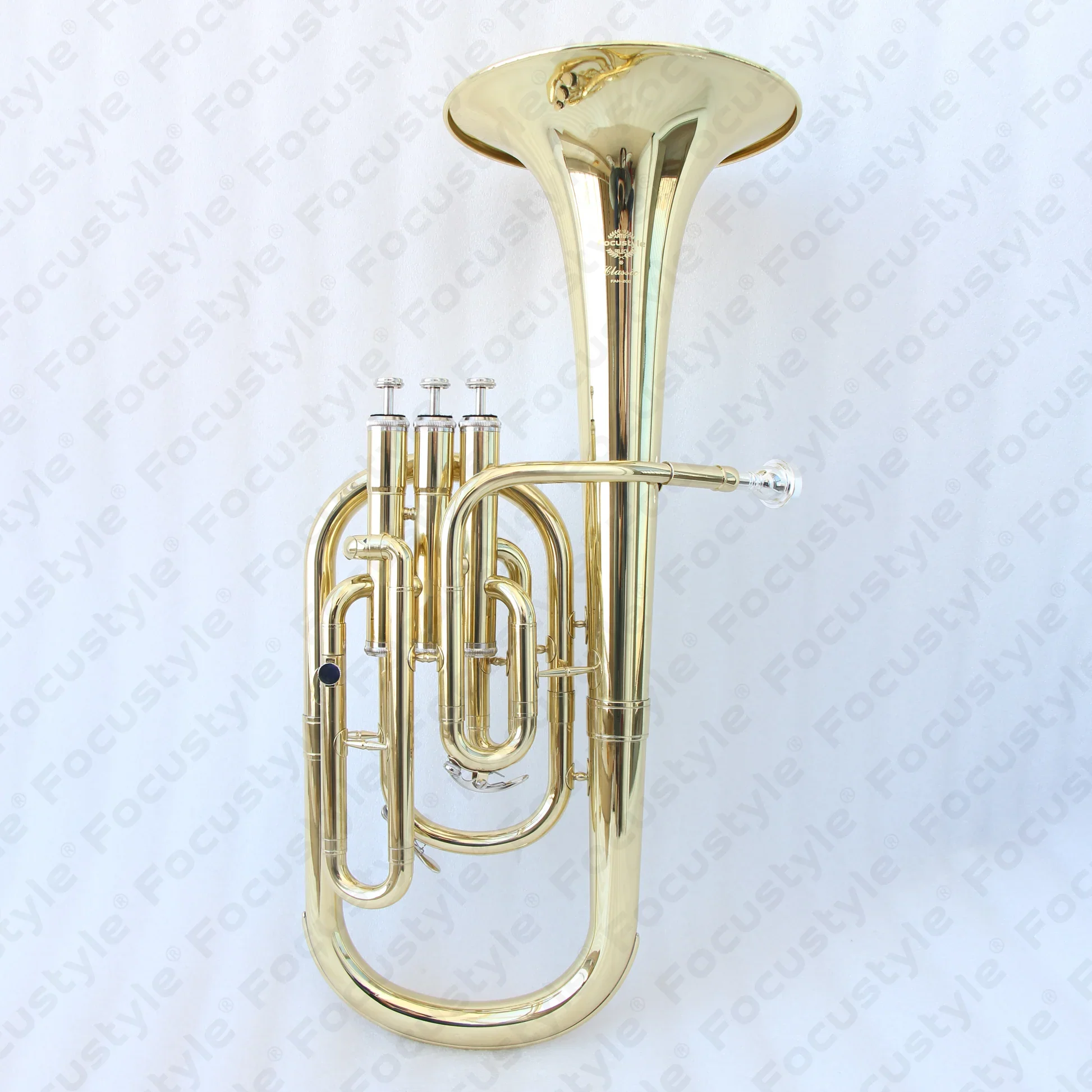 Chinese Factory Alto Horn Gold Lacquer Eb Alto Horn Instrument Fine Polished Piston Brass Musical Instruments