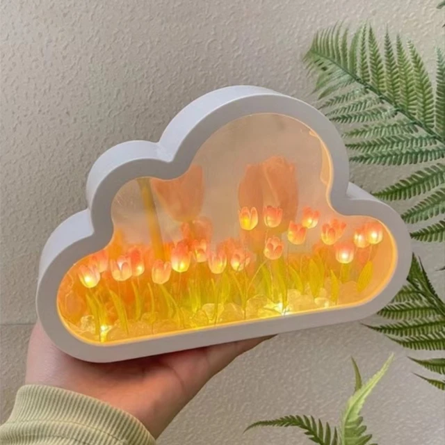 Diy Cloud Tulips Éjszakai Könnyű Dekoratív Kézműves Születésnapi Ünnep Újév - Image 5