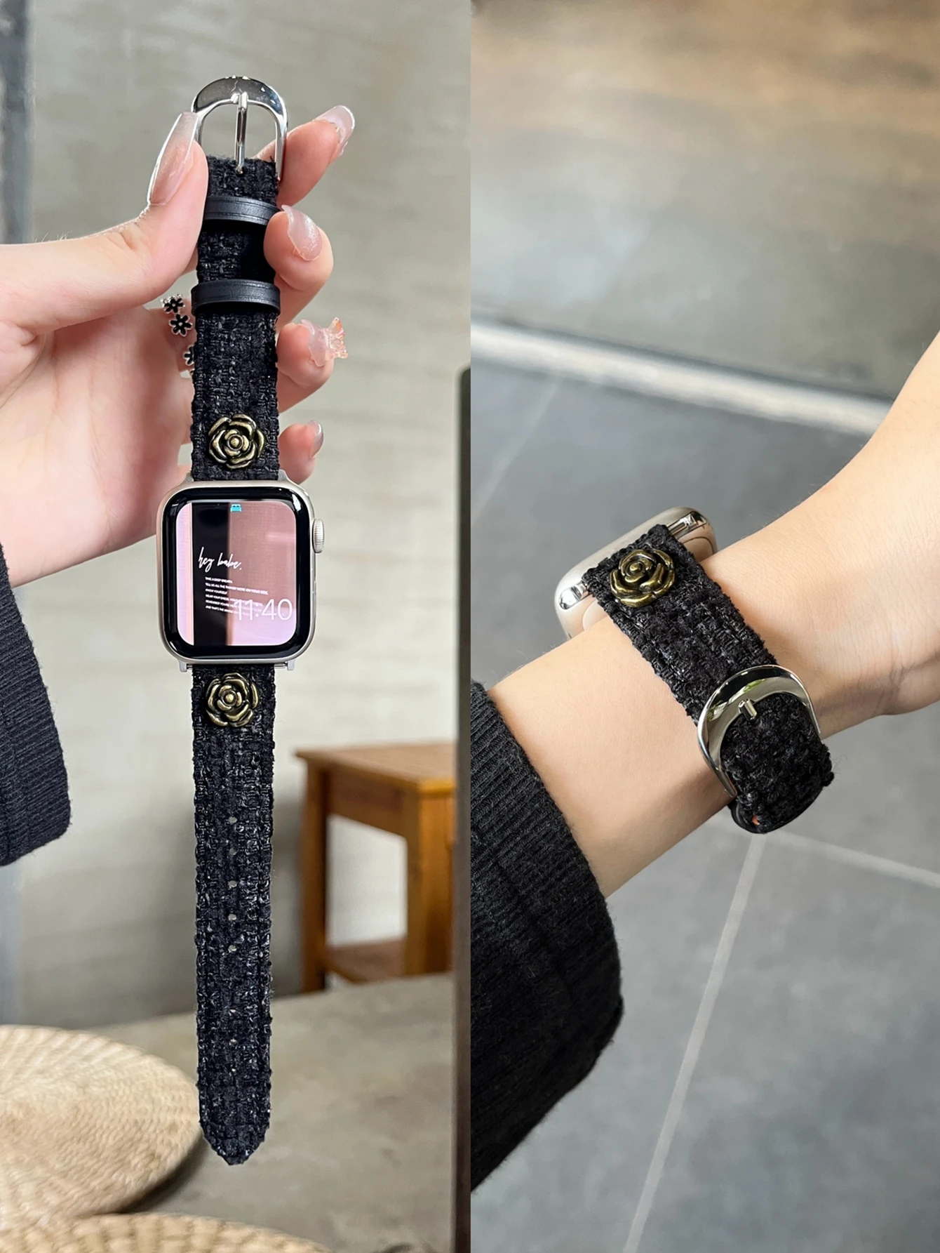 ตัวเลือกสินค้า สายนาฬิกาผ้า denim วินเทจ สำหรับ Apple Watch ผู้หญิง