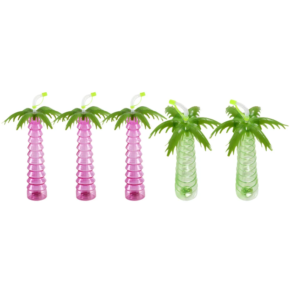 

5 Pcs Tropical Coco Shaped Straw Cup Water Bottle Daily Use Portable Reusable Palm Tree The Pet Travel