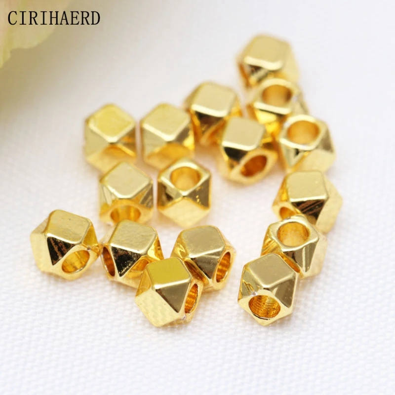 14K/18K Gold Plated Geometric Rhombus Loose Spacer Beads For DIY