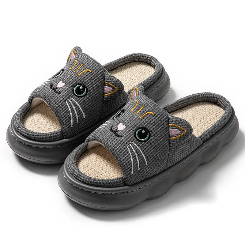 2025Cat Couple Women Slippers Fashion Breathable Indoor House Slippers Sweat-absorbing Linen Antiskid comfort Casual Slippers