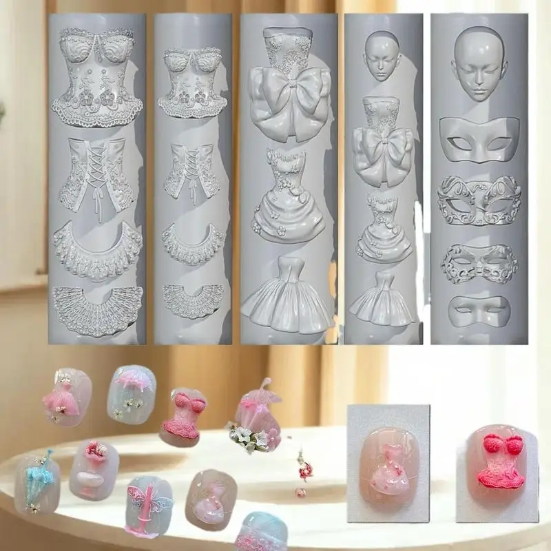 1Pcs DIY 액세서리 3D 귀여운 마스크 인형 머리 공주 드레스 네일 아트 금형 네일 아트 템플릿 장식
