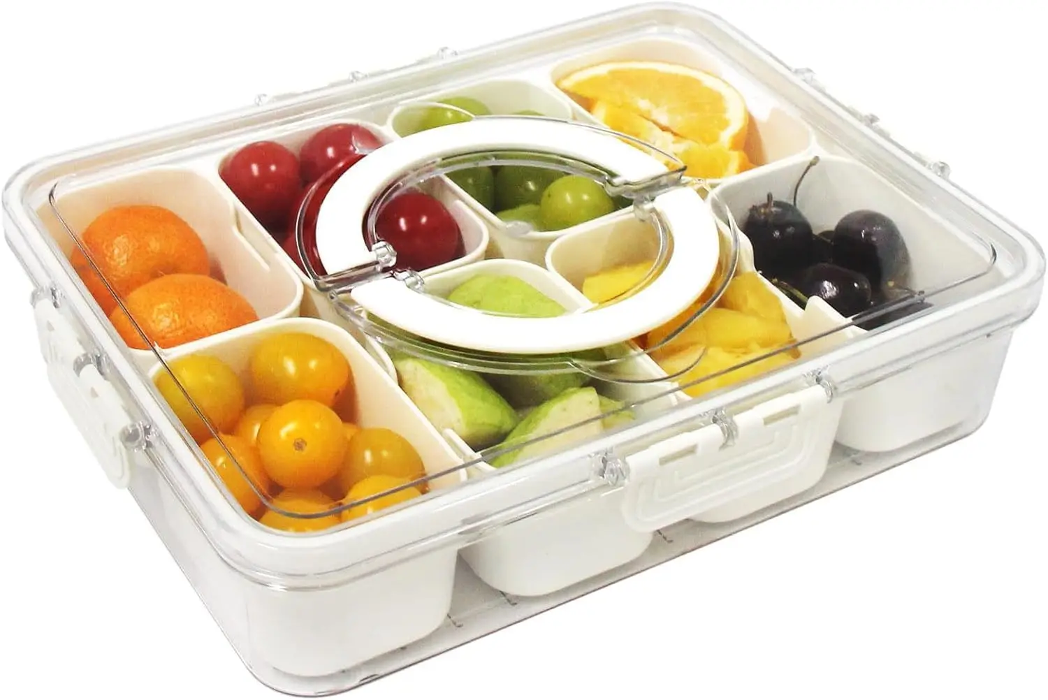 Divided Snackle Box - 8 Compartment Portable Serving Tray With Lid For Fruits, Nuts, Party Travel
