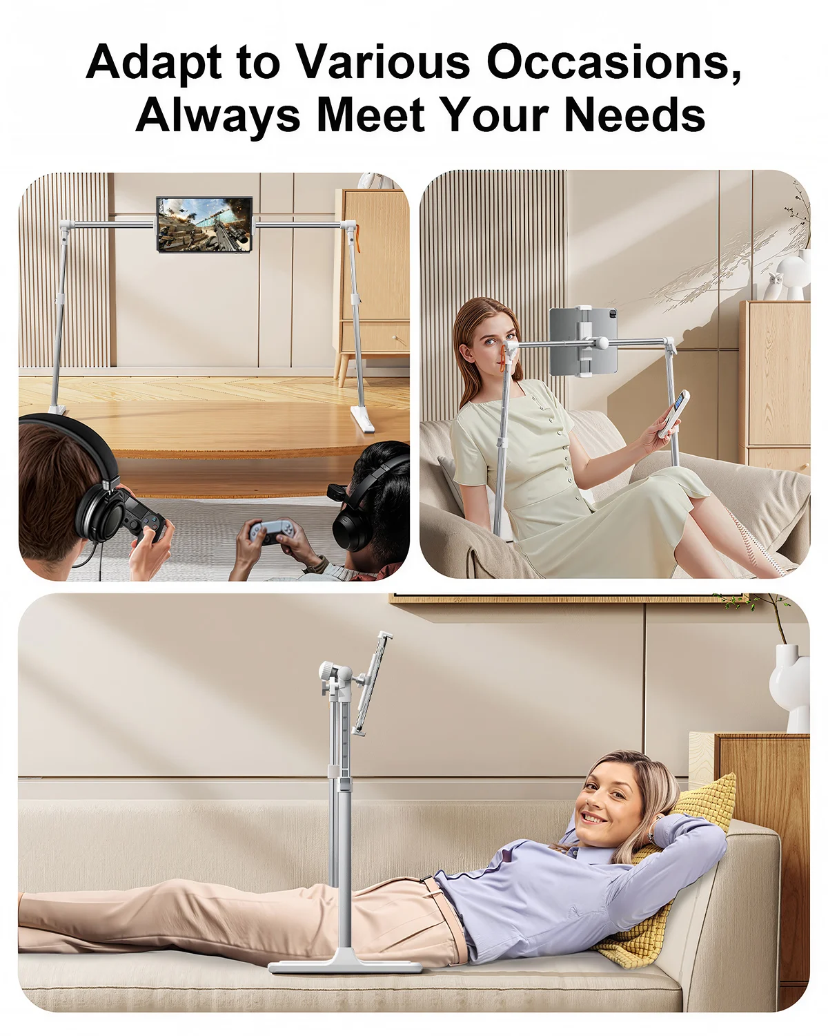 Eary Foldable Tablet Phone Holder Stand for Bed Overhead Mount for Live Vlog Streaming Video fits for iPhone Samsung 4.7-12.9"In